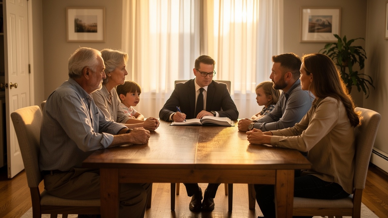 Multi-generational family meeting with estate planning attorney