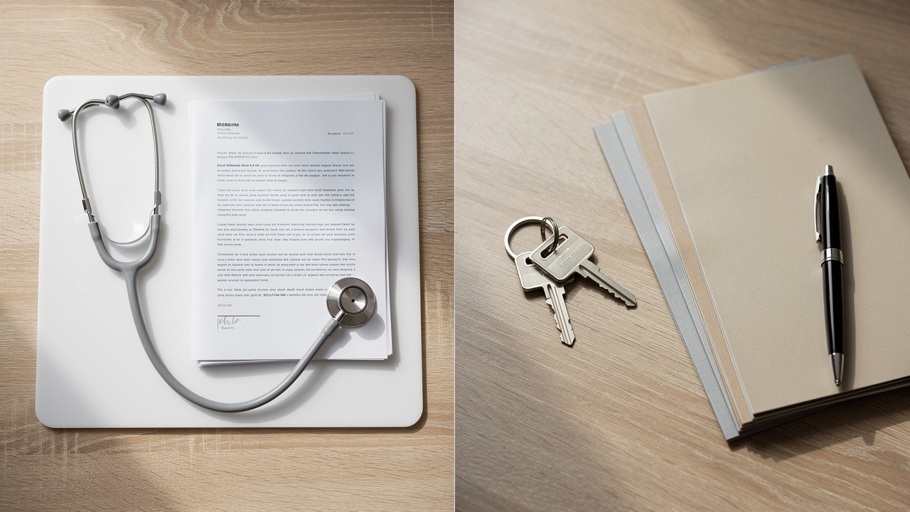 Medical and financial items representing two legal documents