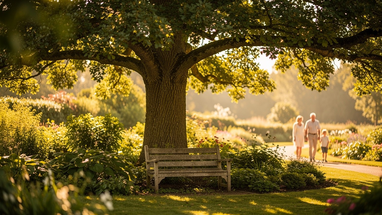 Family walking beneath a large oak tree symbolizing legacy and protection