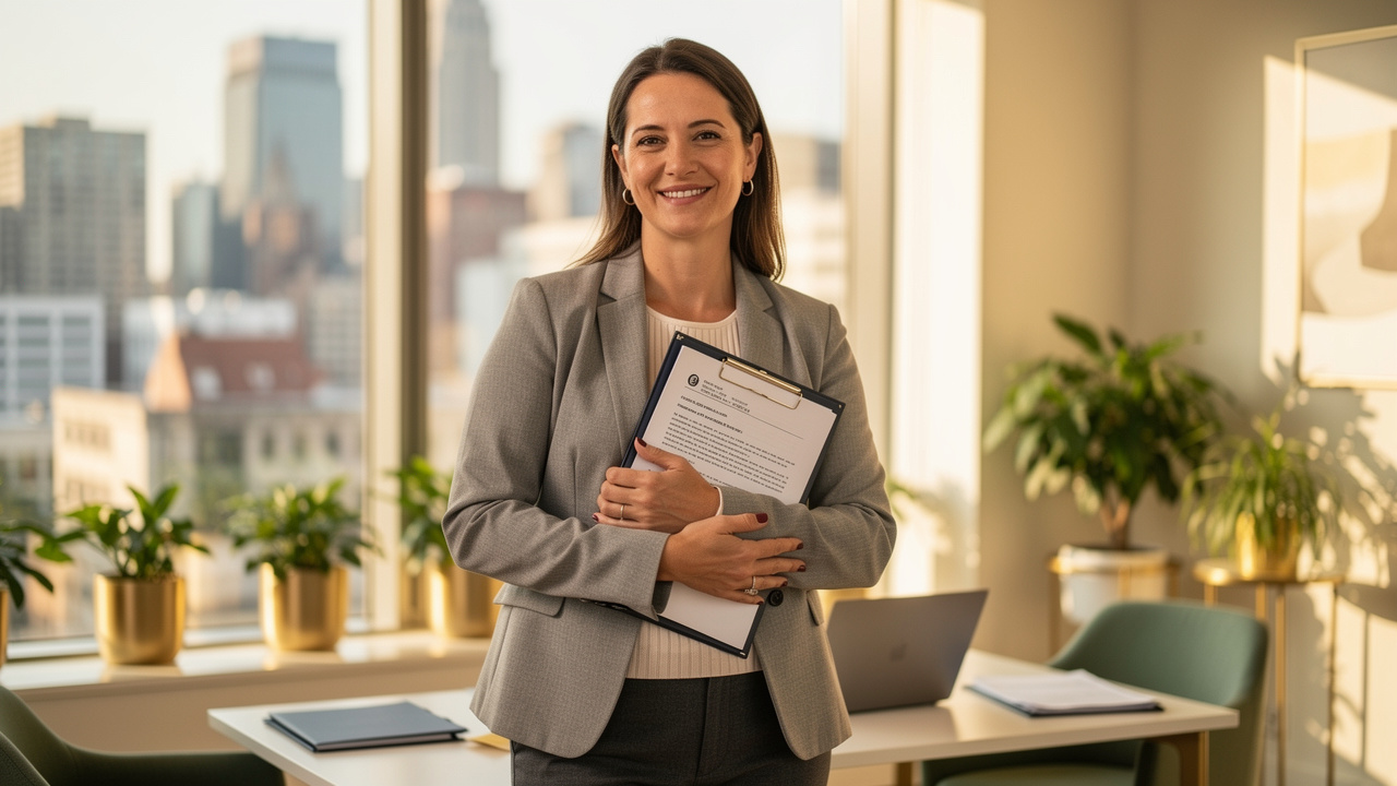 Confident small business owner holding finalized contract documents