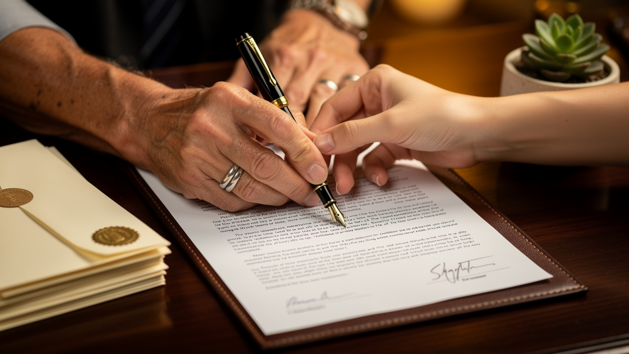 Family members signing estate planning trust documents together