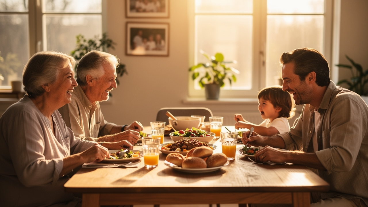 Multigenerational family gathered together at home
