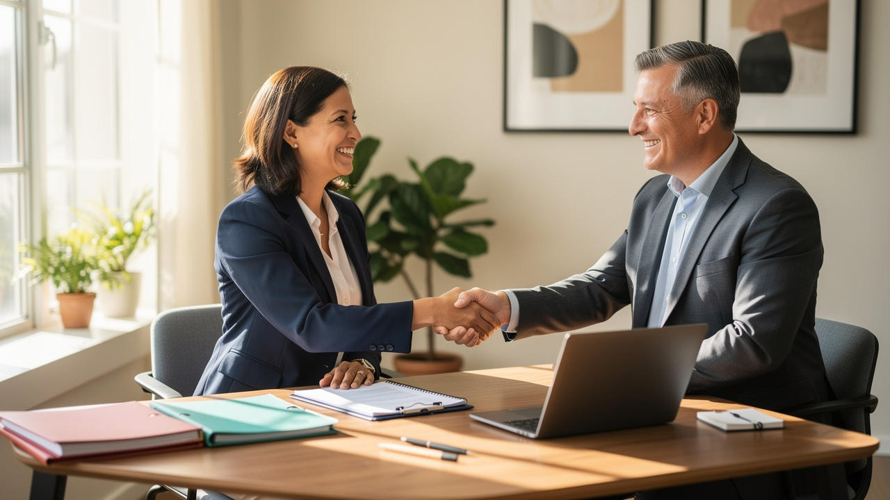 Nonprofit leader and attorney shaking hands after successful consultation
