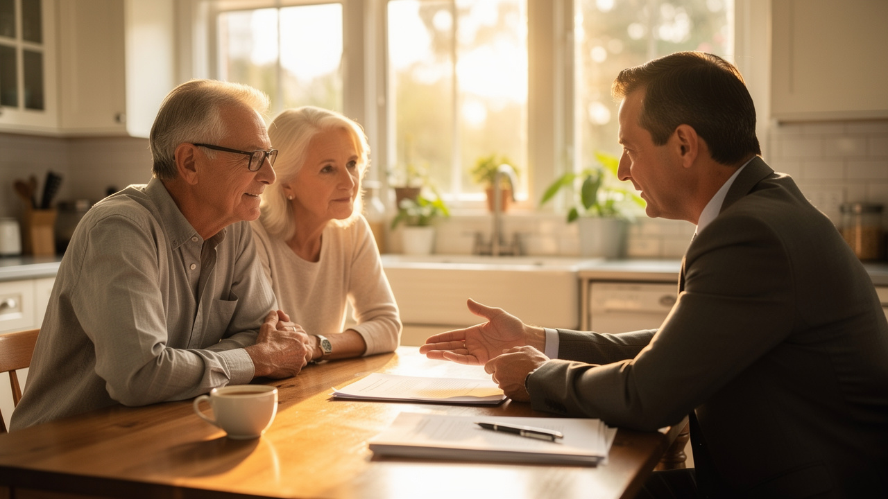Elderly couple meeting with estate planning attorney