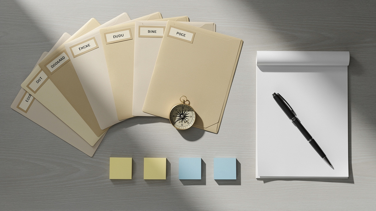 Organized estate administration folders and documents on desk
