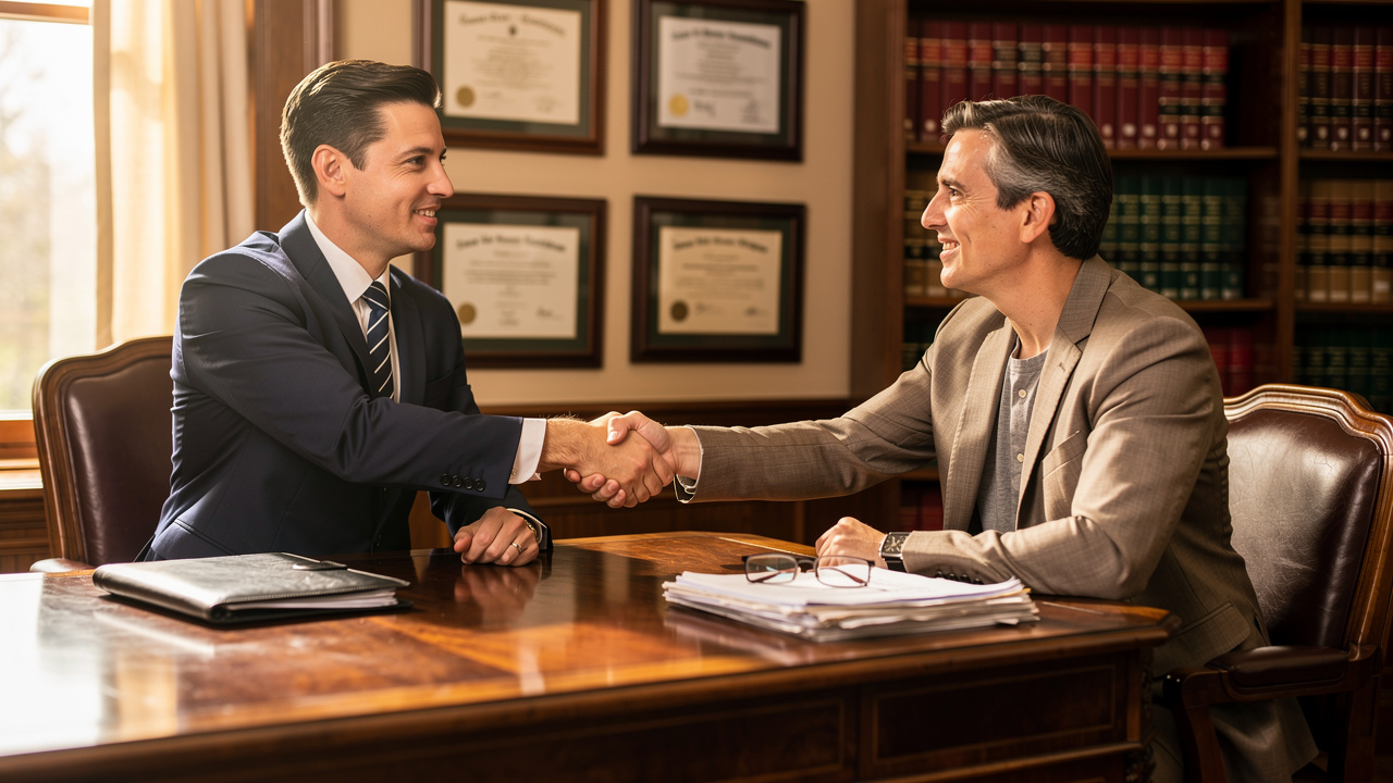 Attorney shaking hands with client after estate planning