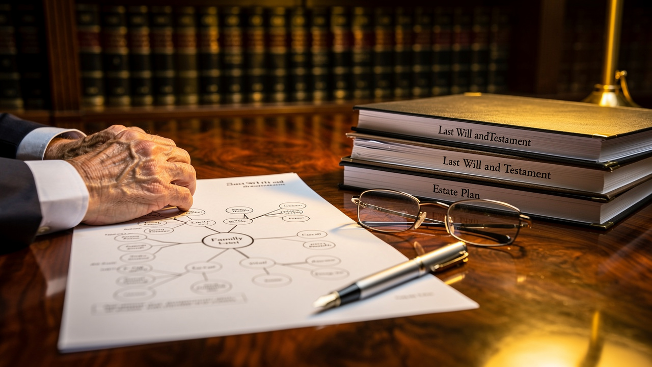 Attorney reviewing family documents for estate planning