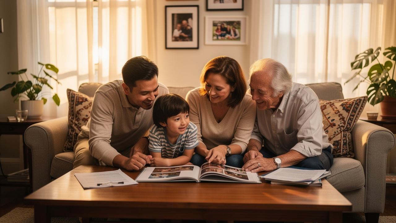 Multigenerational family gathered discussing life changes together