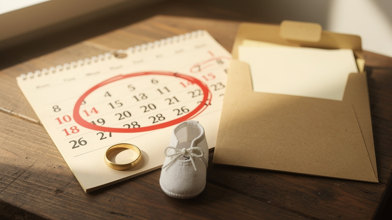 Calendar and keepsakes symbolizing major life events