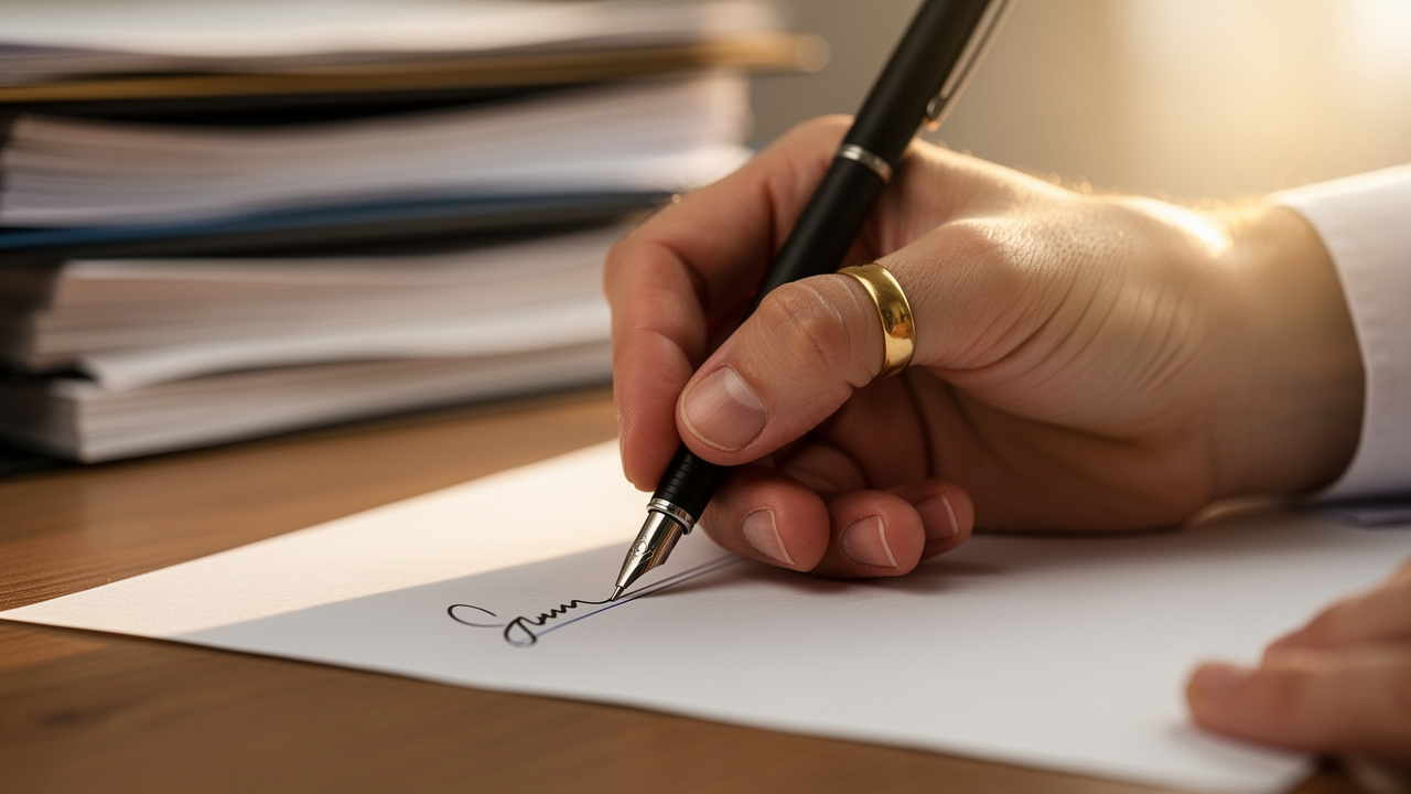 Hand signing a beneficiary designation form