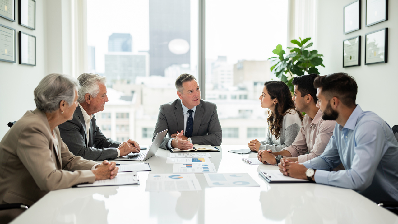 Professional fiduciary meeting with blended family members
